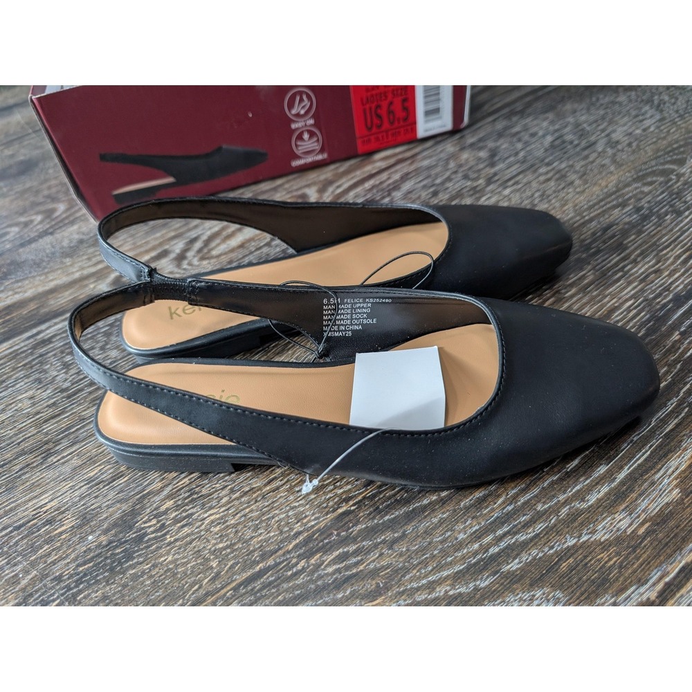 Kensie Shoes Womens Size 6.5‎ Black Slingback Flat Square Toe Slip On Cushioned